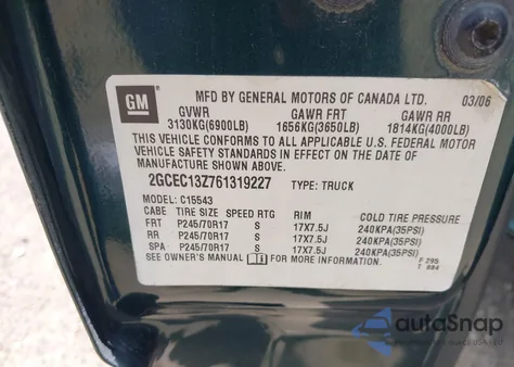 2006 Chevrolet Silverado 1500 Lt1 from USA, damaged, VIN 2GCEC13Z761319227